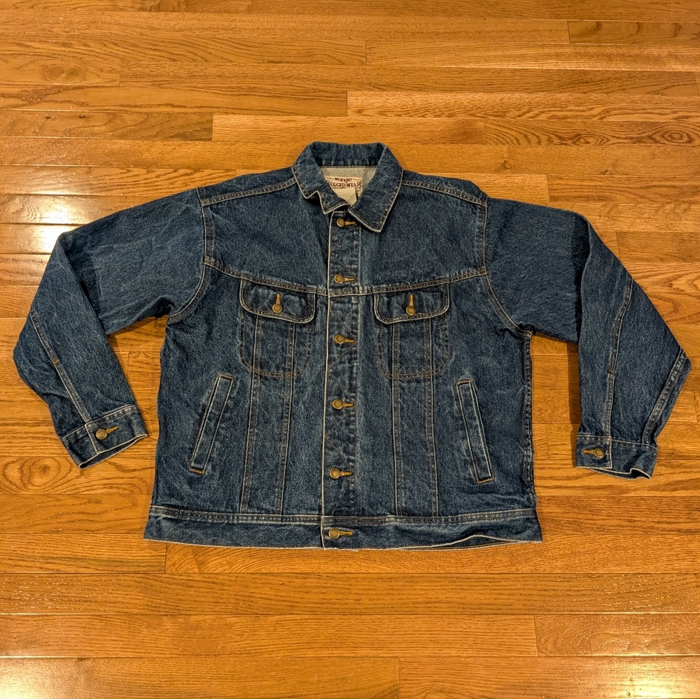 Wrangler Vintage Rugged Wear Blue Denim Trucker Jacket Large